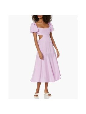 Astr Lilac Puff-Sleeve Midi Dress with Side Cutouts